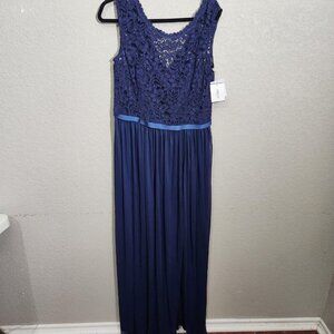 David's Bridal Dress Womens 14 Marine Blue Long Lace Mesh Bridesmaid Gown F19328
